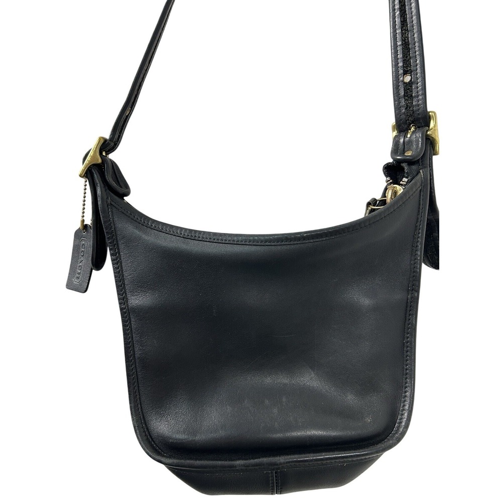 Coach VTG Janice Black Leather Crossbody Hobo Bag Brass Hardware 90s Made in USA